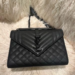 Yves Saint Laurent Black Tri Quilted Leather
Monogram Envelope Shoulder Bag